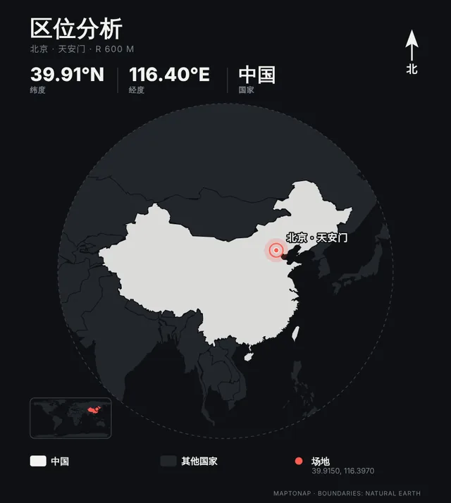 北京 · 天安门的区位分析图，夜色配色