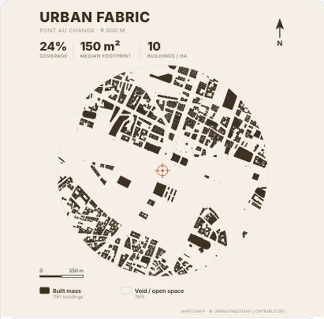 Figure-ground map in the Kraft palette, generated with MapToNap, Île de la Cité, Paris