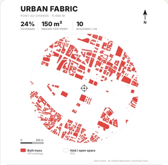 Figure-ground map in the Vermilion palette, generated with MapToNap, Île de la Cité, Paris