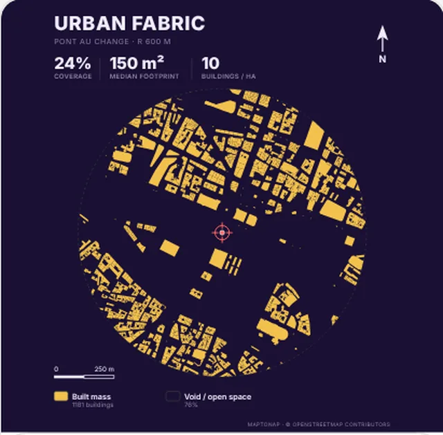 Figure-ground map in the Midnight gold palette, generated with MapToNap, Île de la Cité, Paris