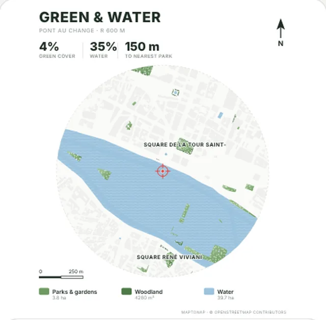 Green and water map in the Fresh palette, generated with MapToNap, Île de la Cité, Paris