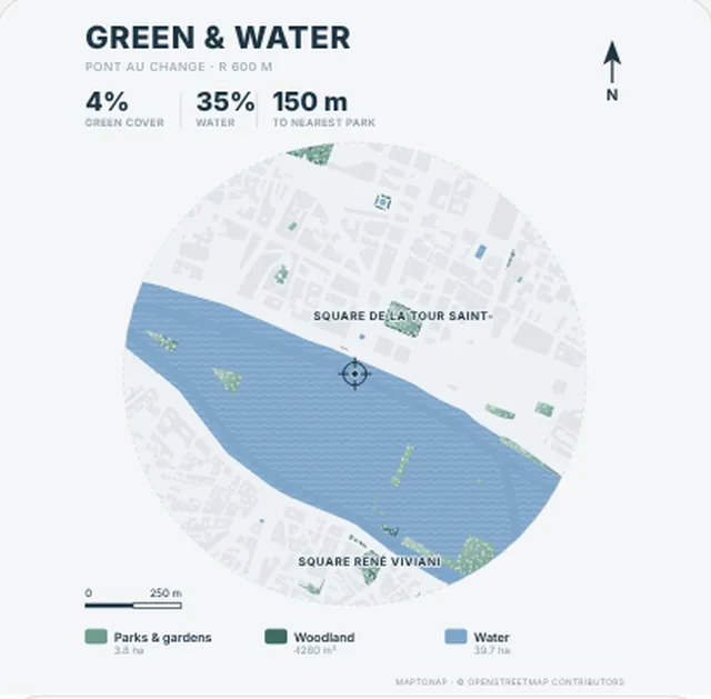 Green and water map in the Mist palette, generated with MapToNap, Île de la Cité, Paris