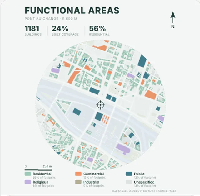 Land use map in the Mint and coral palette, generated with MapToNap, Île de la Cité, Paris