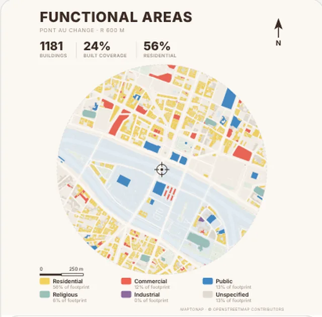 Land use map in the Mediterranean palette, generated with MapToNap, Île de la Cité, Paris