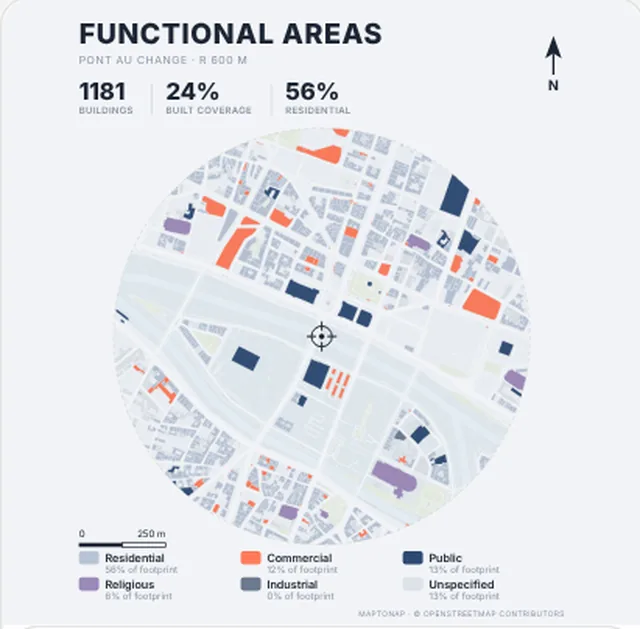 Land use map in the Fog blue palette, generated with MapToNap, Île de la Cité, Paris
