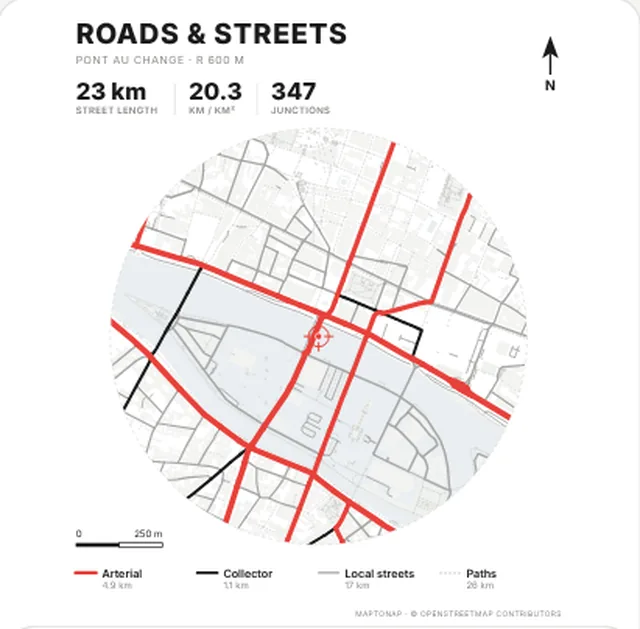 Streets and roads map in the Red arterials palette, generated with MapToNap, Île de la Cité, Paris
