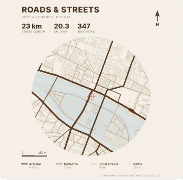 Streets and roads map in the Sepia palette, generated with MapToNap, Île de la Cité, Paris