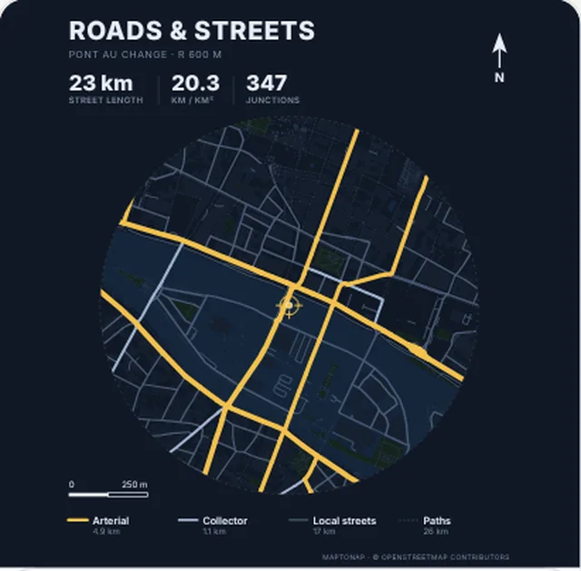 Streets and roads map in the Navy gold palette, generated with MapToNap, Île de la Cité, Paris