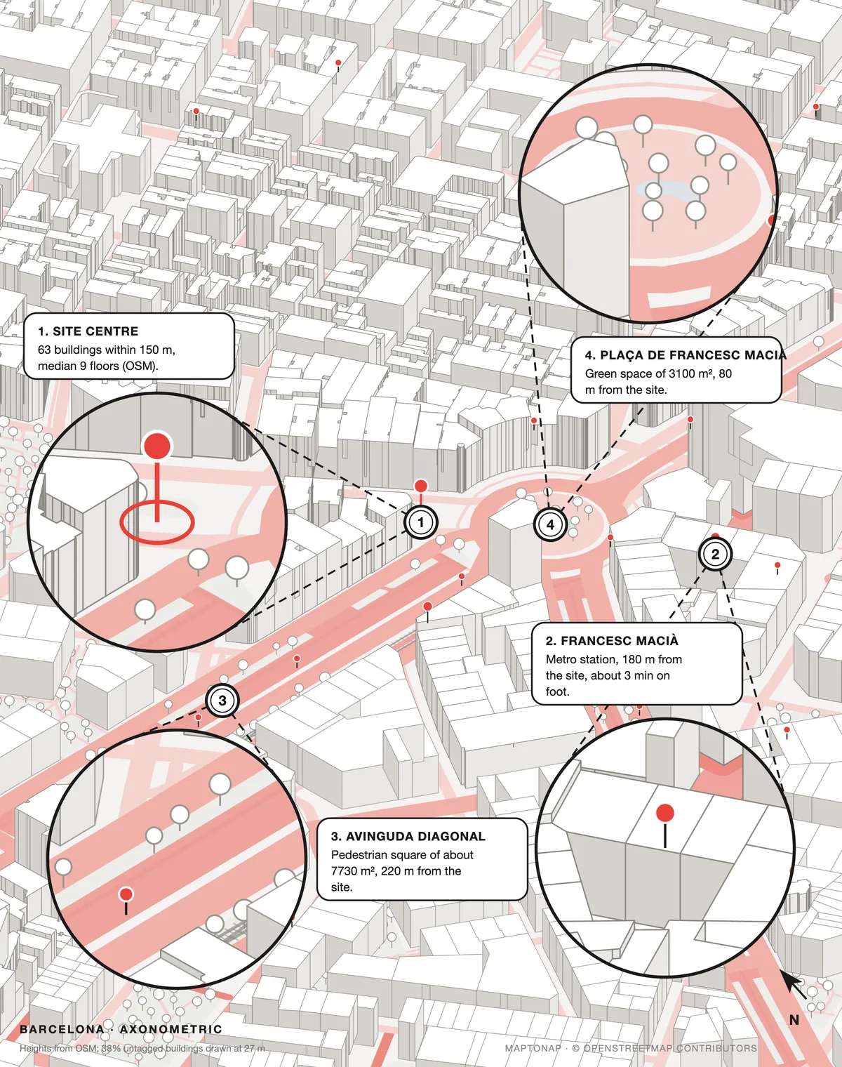Axonometric Callouts, Barcelona: real MapToNap export