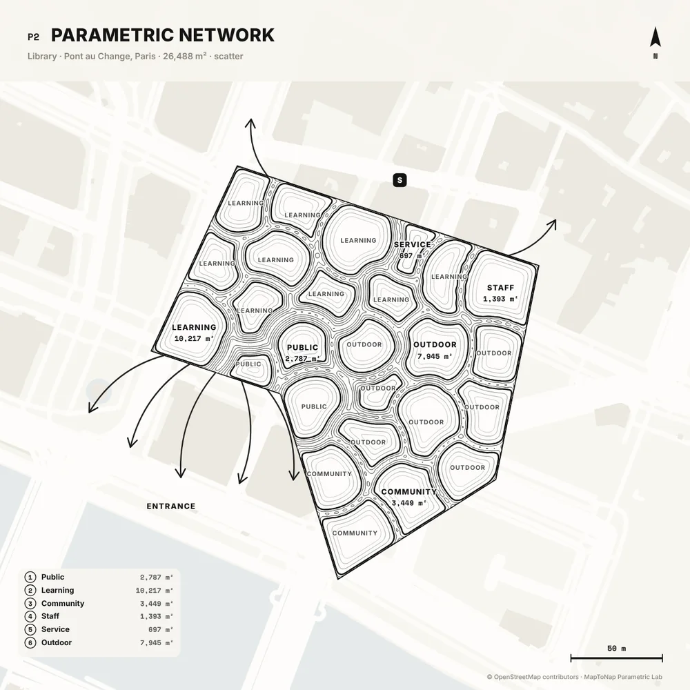 Parametric network: MapToNap Site to Design, library at Pont au Change, Paris