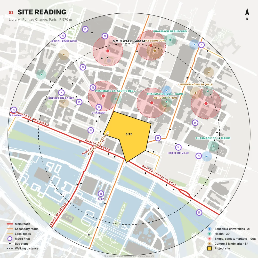 Site reading: MapToNap Site to Design, library at Pont au Change, Paris