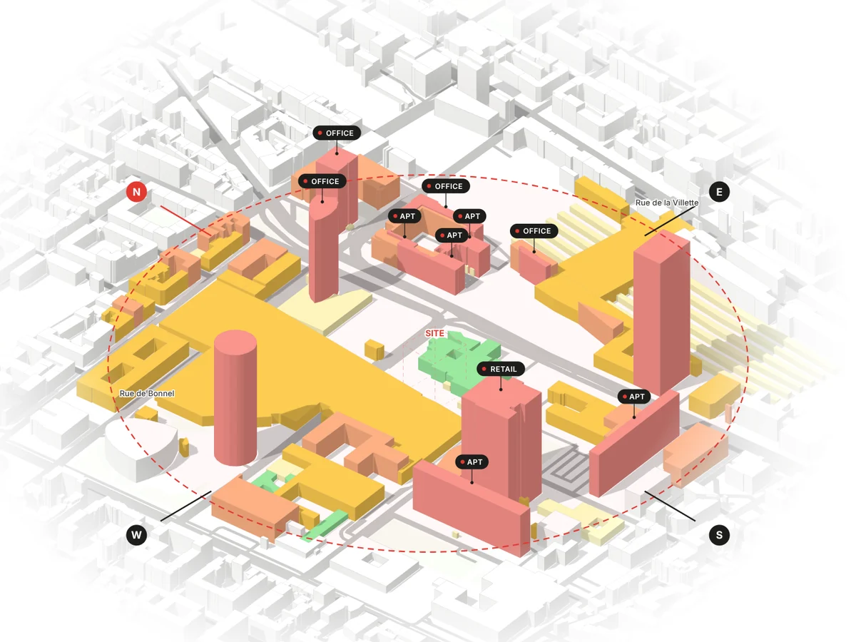 Urban context axonometric, Part-Dieu, Lyon