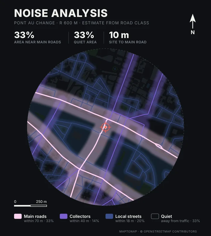 Road noise zones for Pont au Change, Paris, dark colour scheme