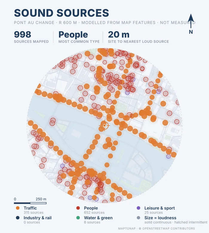 Sound sources map for Pont au Change, Paris, blue colour scheme