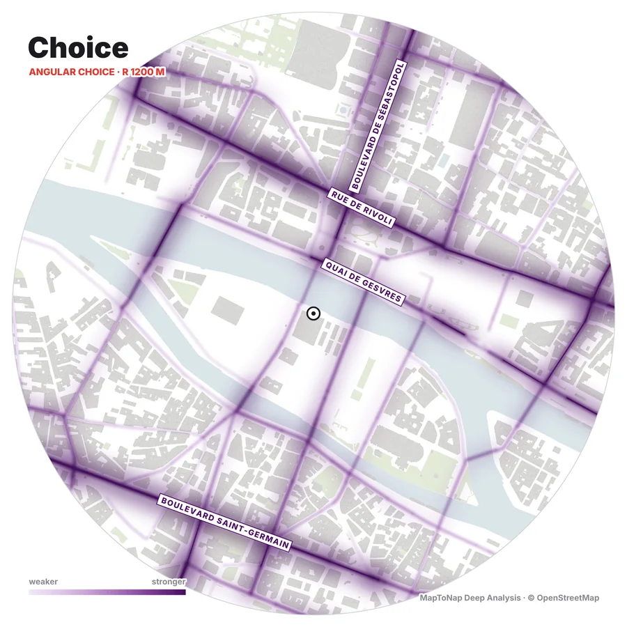Angular choice at 1200 m, Paris, MapToNap