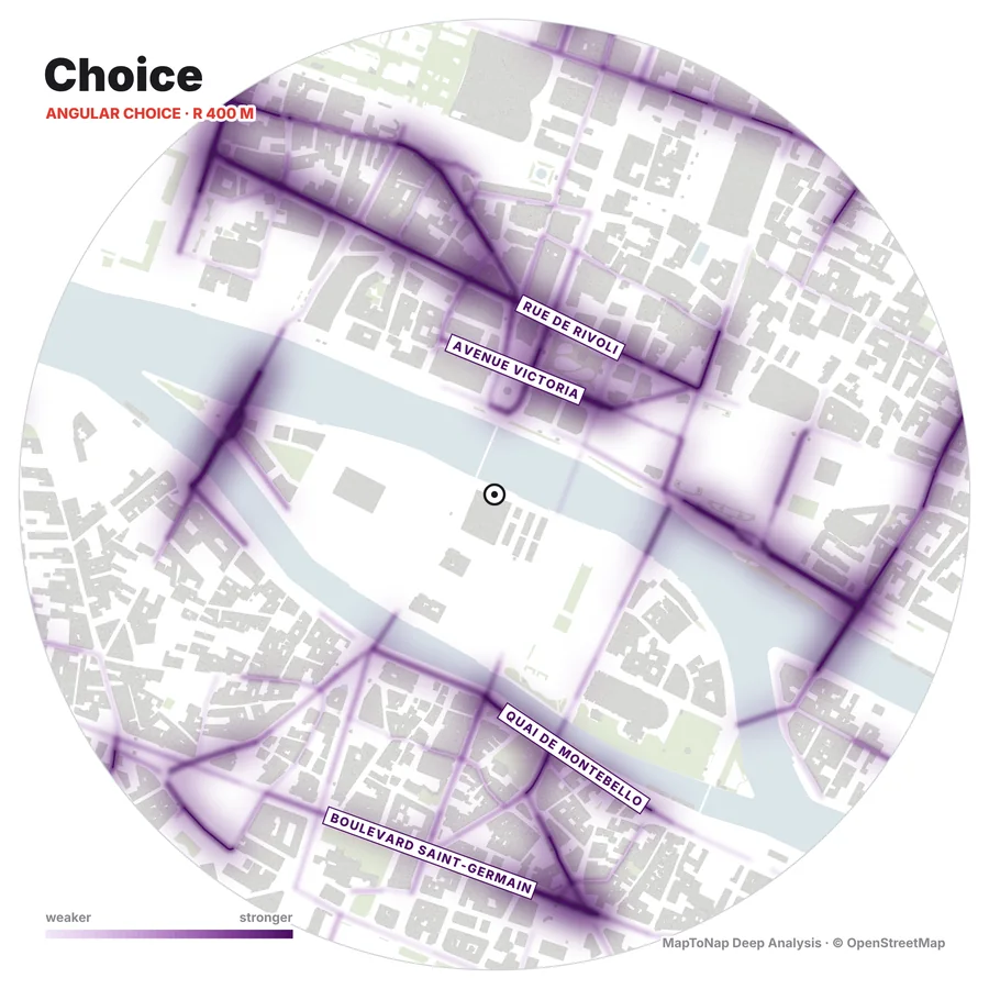 Angular choice at 400 m, Paris, MapToNap