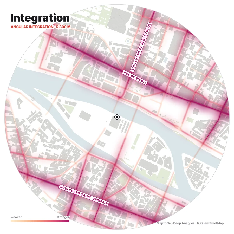 Angular integration at 800 m, Paris, MapToNap
