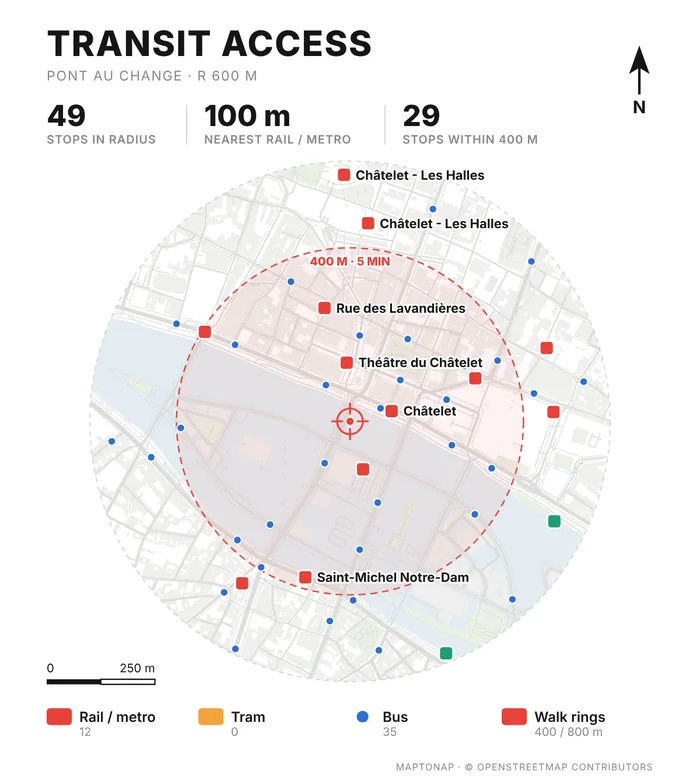 Transit access sheet for Pont au Change, Paris