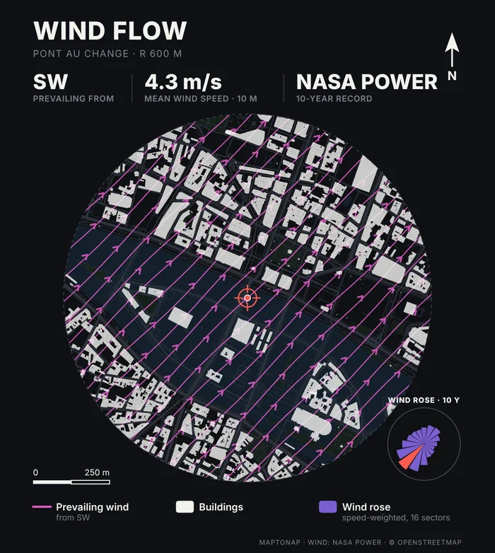 Wind flow sheet for Pont au Change, Paris, dark colour scheme